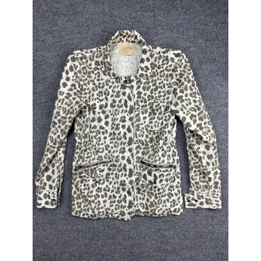 Lily Aldridge Velvet Jacket Womens Medium Animal Print Utility Safari Distressed
